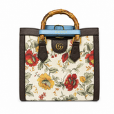 Luxury Floral Bamboo Handle Tote Bag for Women