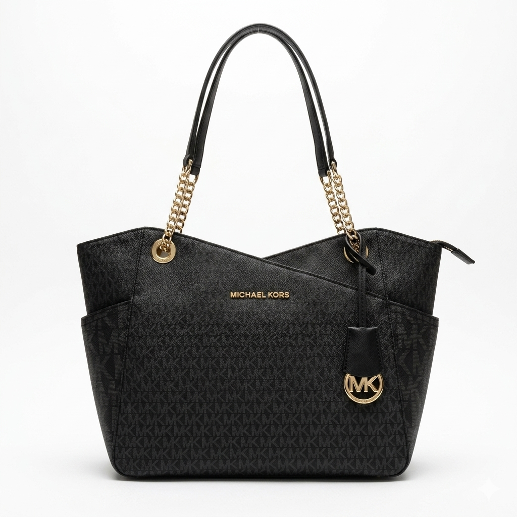 Michael Kors Jet Set Large Logo Tote Bag – Iconic Monogram Top-Zip Shoulder Handbag