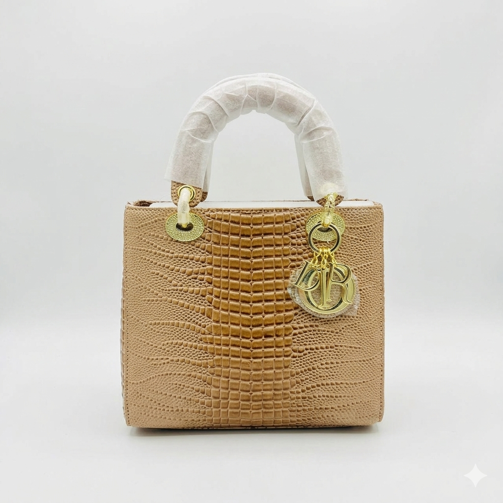 Lady Dior Inspired Croco-Embossed Top Handle Bag – Premium Luxury Handbag for Women