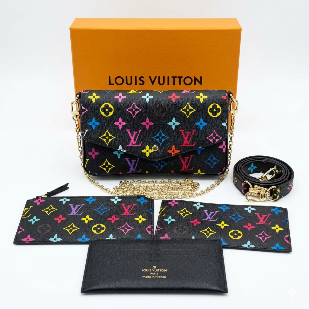LV Félicie Pochette 3-in-1 Multicolor Monogram Chain Bag Set