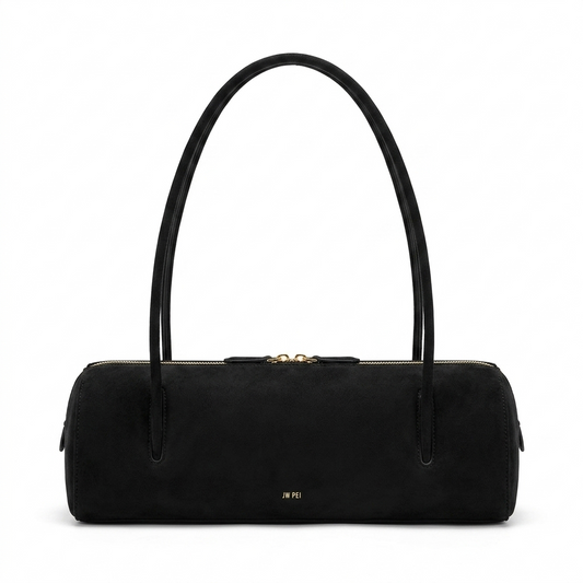 JW PEI Women's Suede East-West Barrel Shoulder Bag | Minimalist Cylinder Top-Handle Purse