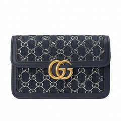 GG Marmont Small Shoulder Bag - Limited Edition Crystal Embellished Canvas and Denim Series
