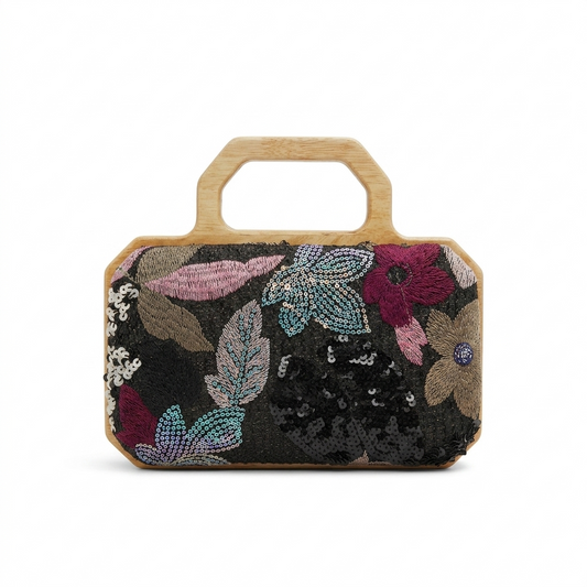 Artisanal Floral Embroidered Wooden Handle Handbag Collection