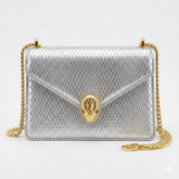 Bvlgari Serpenti Forever Silver & Golden Metallic Leather Clutch with Gold-Tone Chain