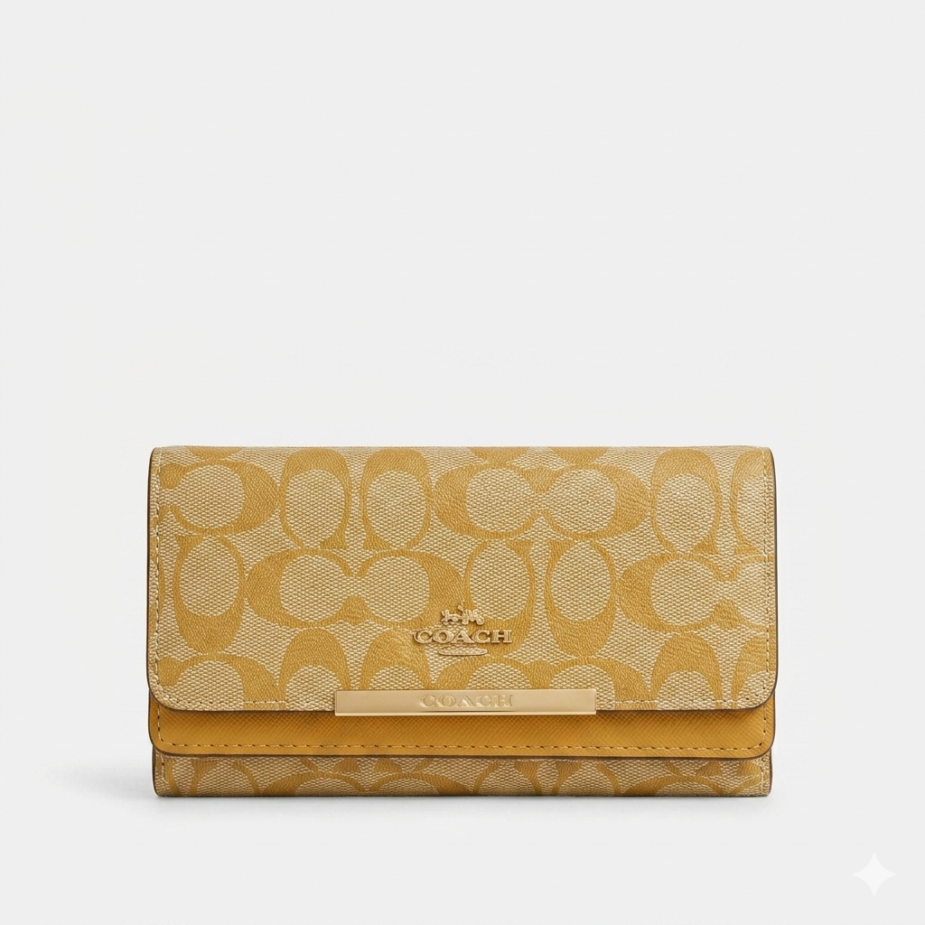 Premium Coach Signature Long Wallet with Gold-Tone Horse & Carriage Logo
