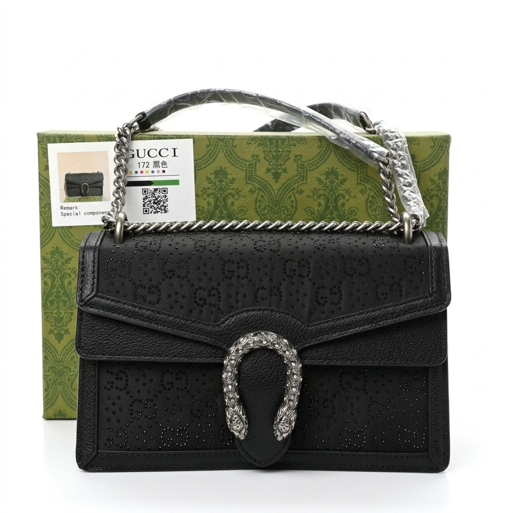 GG Marmont Crystal Embellished Black Handbag