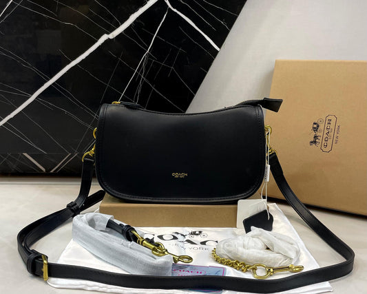 Coach Luxury Black Leather Crossbody Bag β Elegant Designer Style