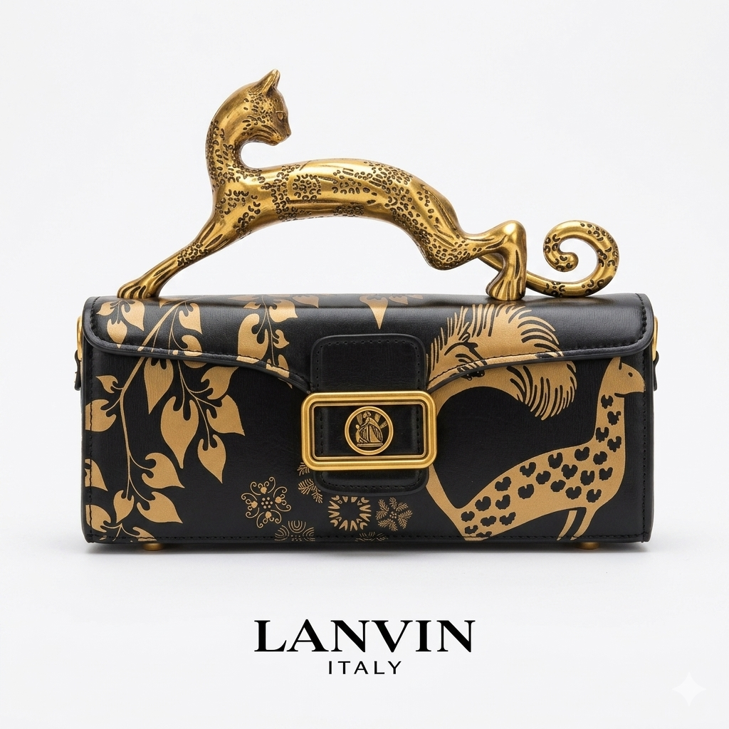 Lanvin Italy Cat Handle Sculptural Handbag