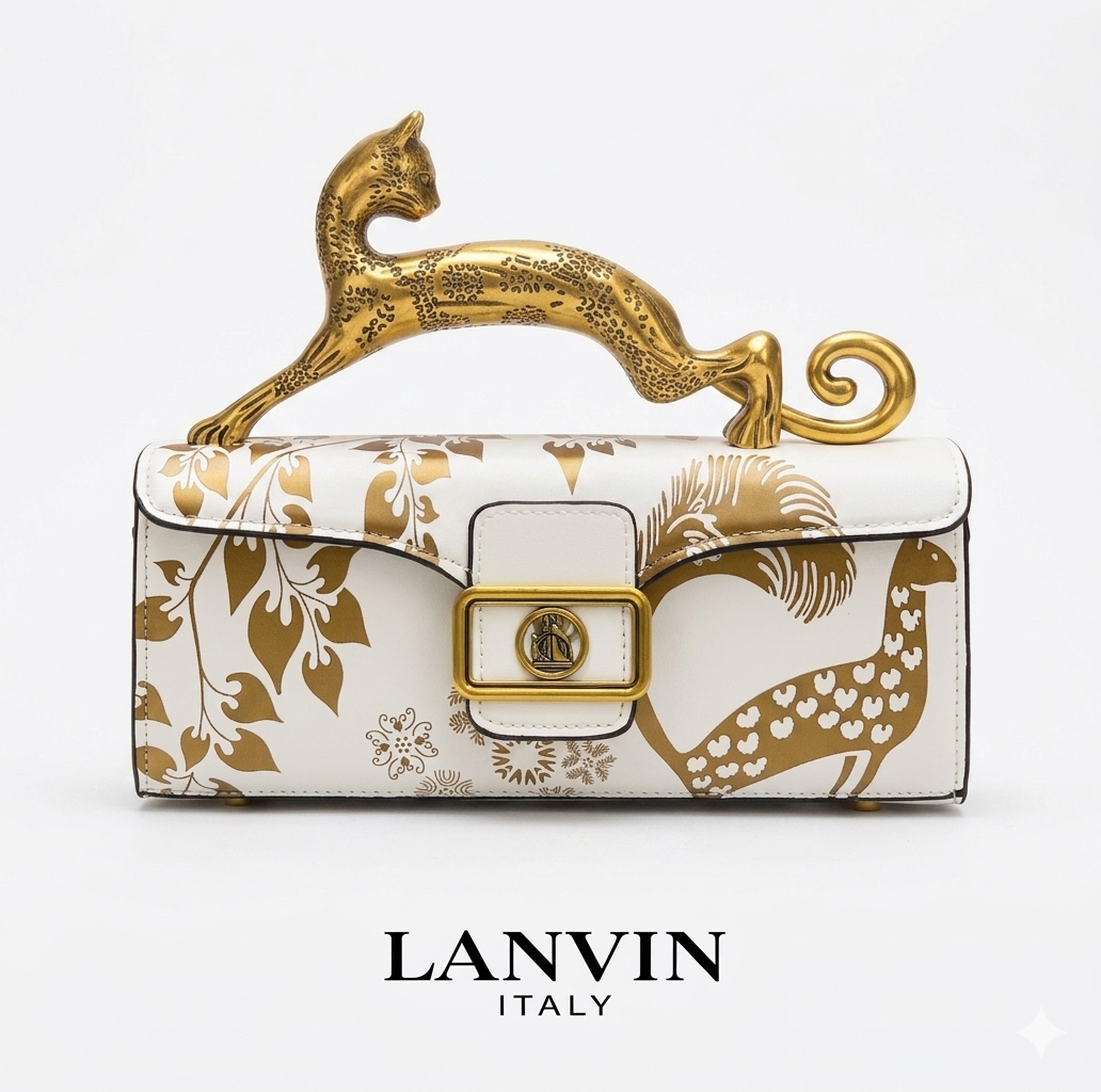 Lanvin Italy Cat Handle Sculptural Handbag