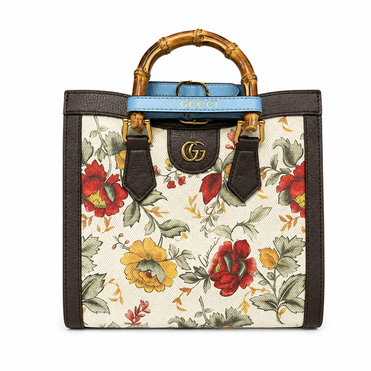 Luxury Floral Bamboo Handle Tote Bag for Women