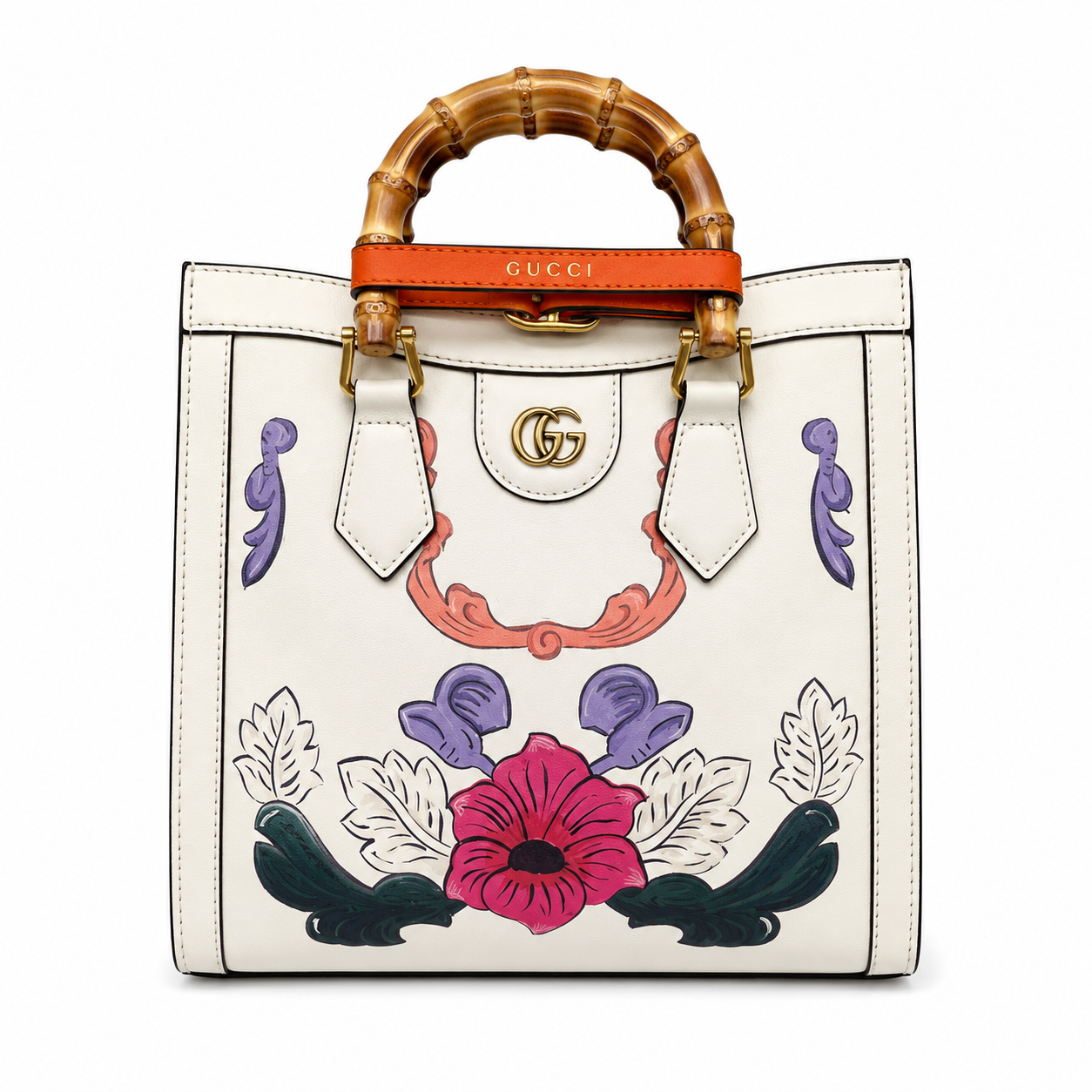 Luxury Floral Bamboo Handle Tote Bag for Women