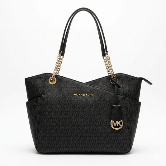 Michael Kors Jet Set Large Logo Tote Bag – Iconic Monogram Top-Zip Shoulder Handbag