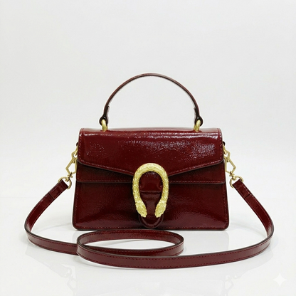 Gucci Patent Leather Handbag – Luxury Tiger Head Buckle Crossbody Bag