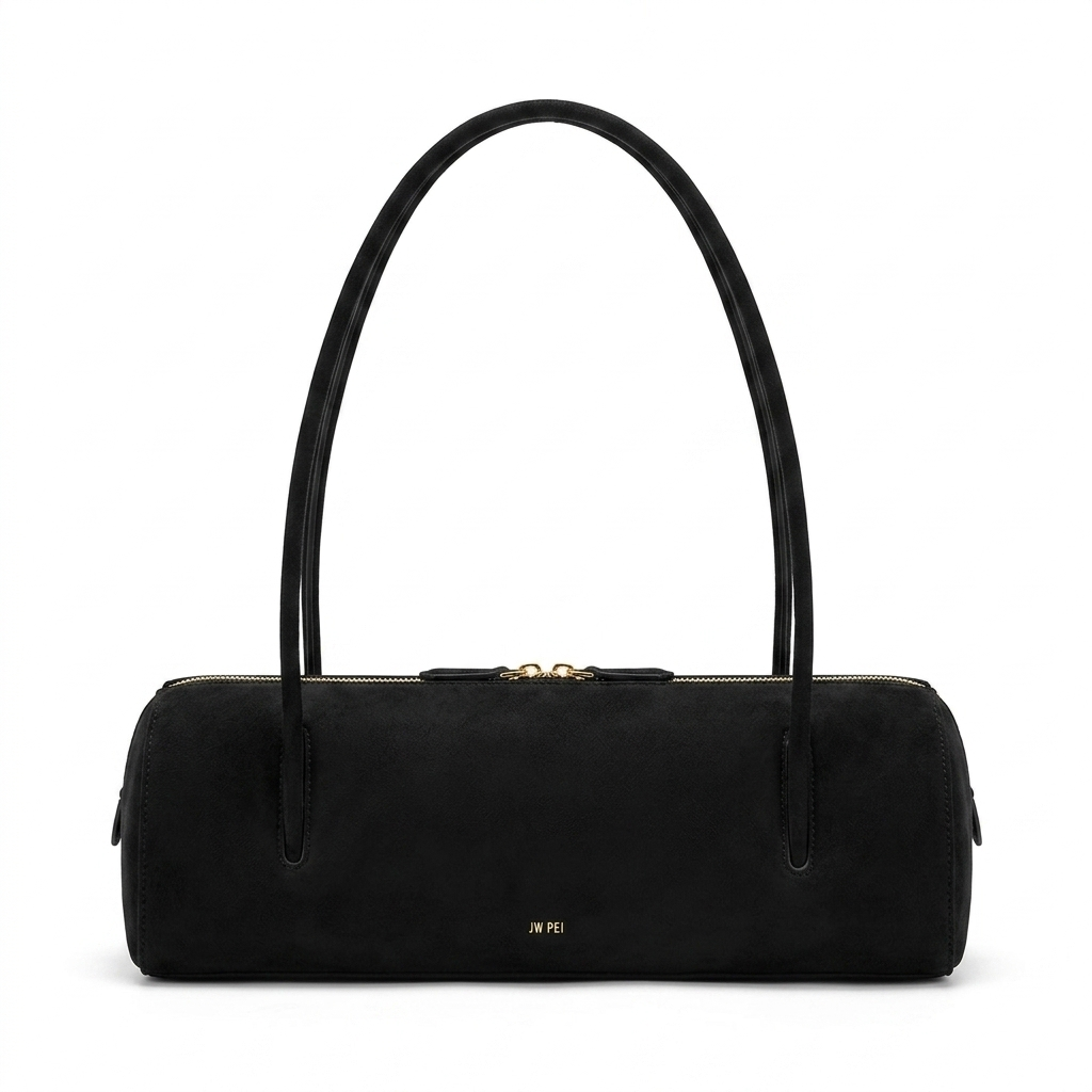 JW PEI Women's Suede East-West Barrel Shoulder Bag | Minimalist Cylinder Top-Handle Purse