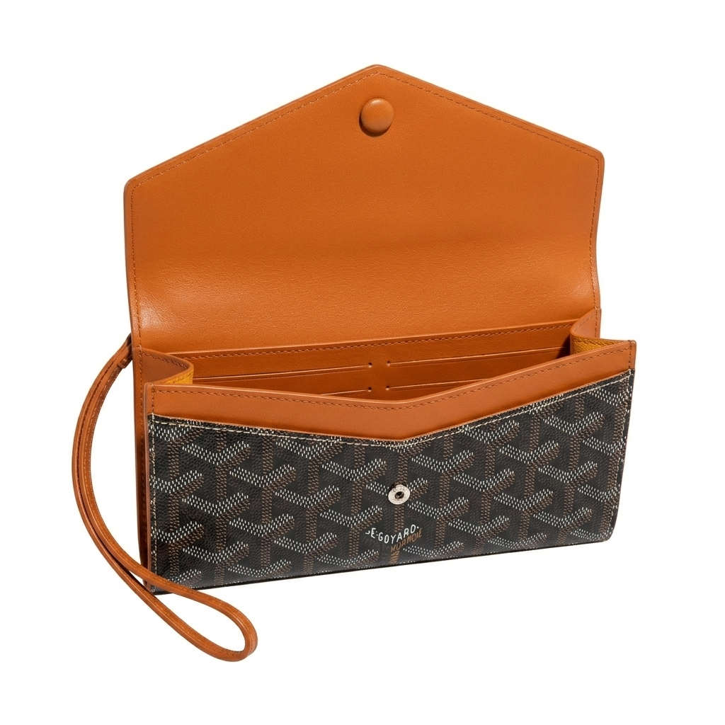 GOYARD Luxury Marie Galante Flap Wallet Clutch – Classic Black & Tan Goyardine Canvas