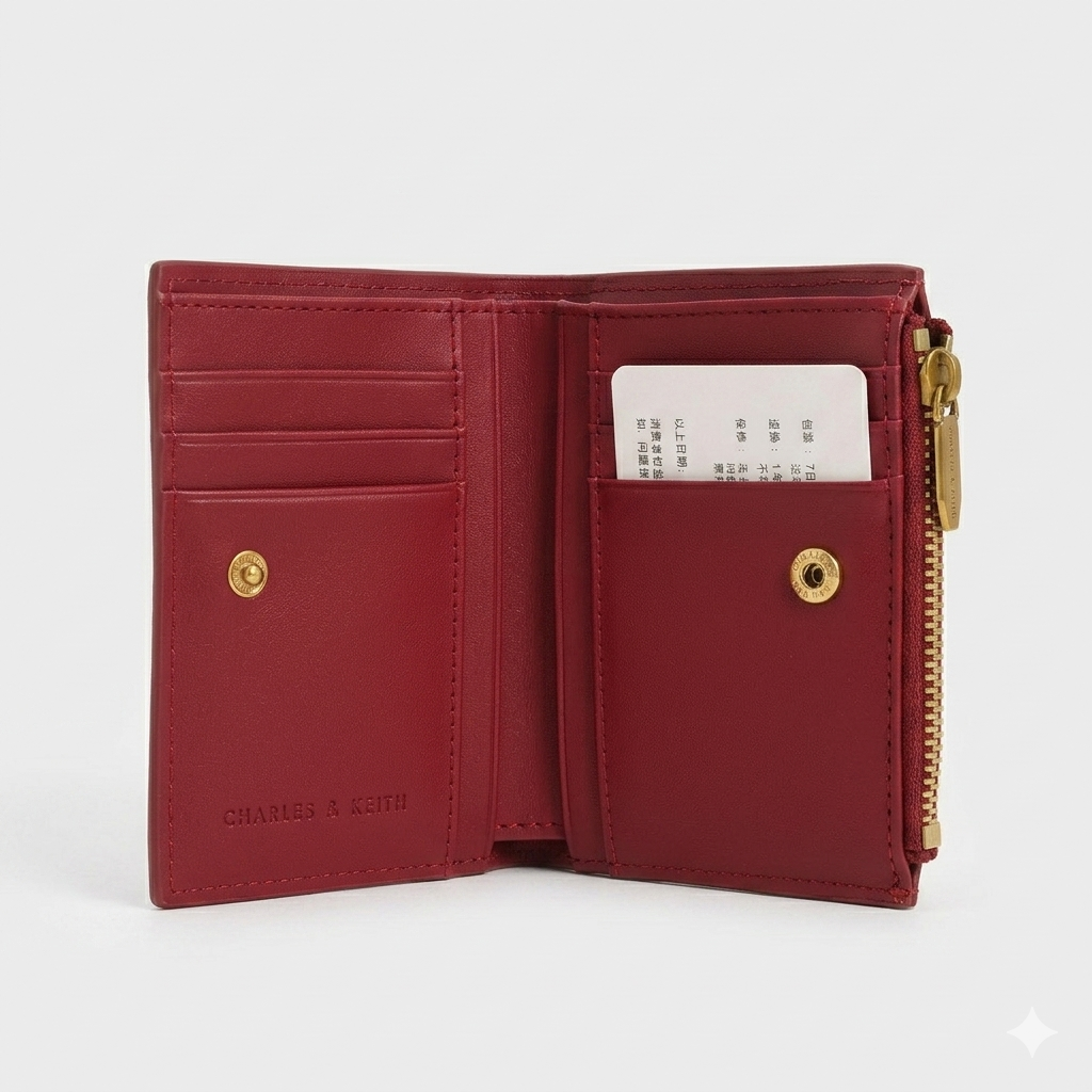 CHARLES & KEITH Women's Mini Top-Zip Snap Button Wallet