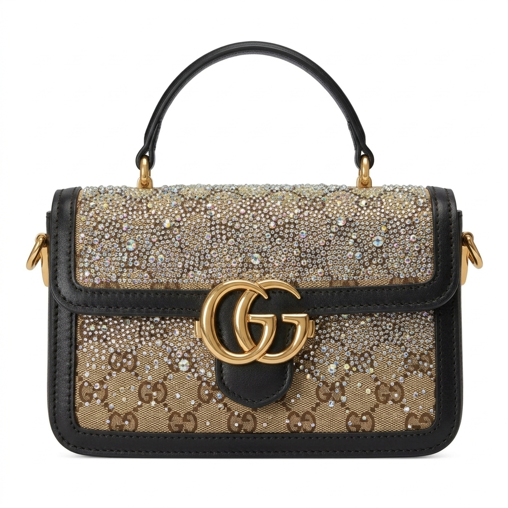 GG Marmont Small Shoulder Bag - Limited Edition Crystal Embellished Canvas and Denim Series