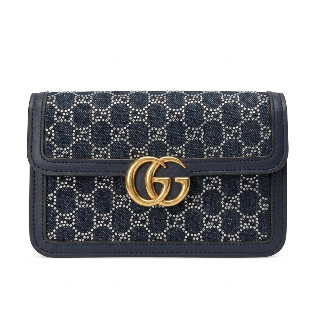GG Marmont Small Shoulder Bag - Limited Edition Crystal Embellished Canvas and Denim Series