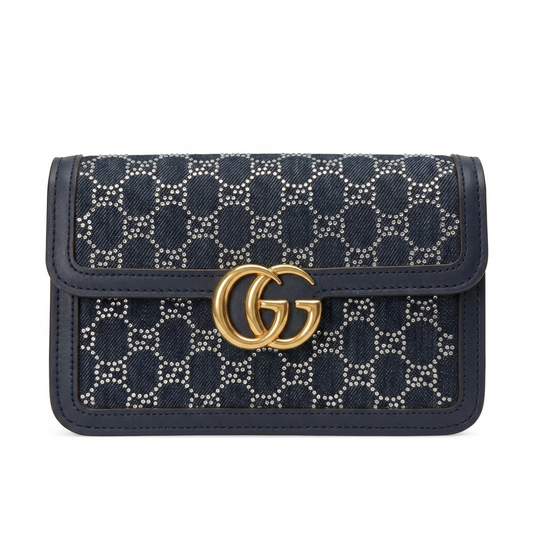 GG Marmont Small Shoulder Bag - Limited Edition Crystal Embellished Canvas and Denim Series