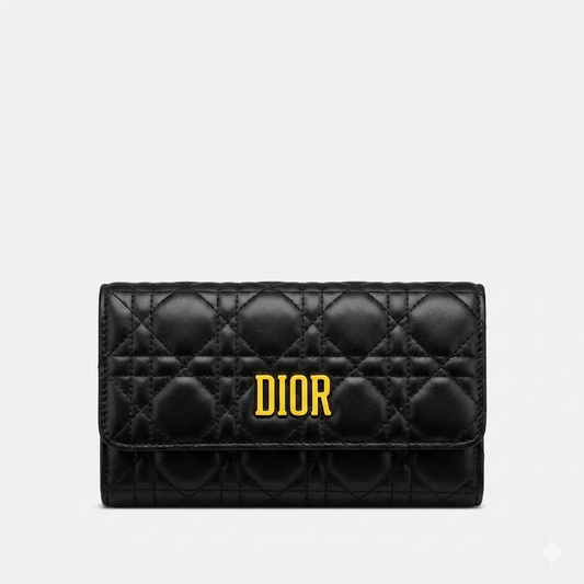 DIOR Women's Luxury Cannage Quilted Wallet – Premium Black Leather