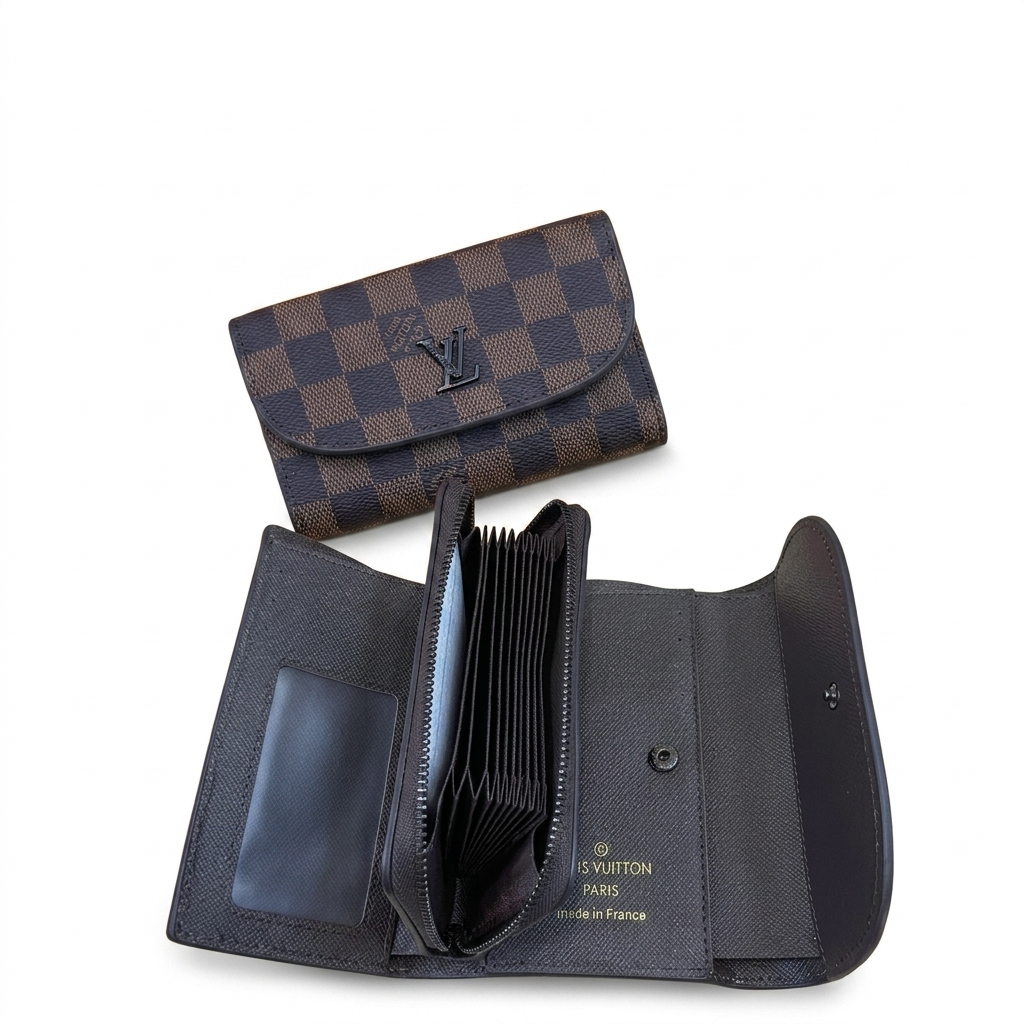 LV Damier Ebene Iris Compact Wallet | Luxury Bi-Fold Card Holder Purse