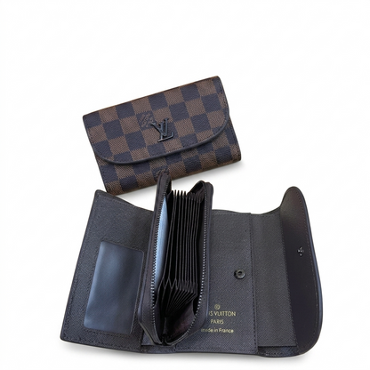 LV Damier Ebene Iris Compact Wallet | Luxury Bi-Fold Card Holder Purse