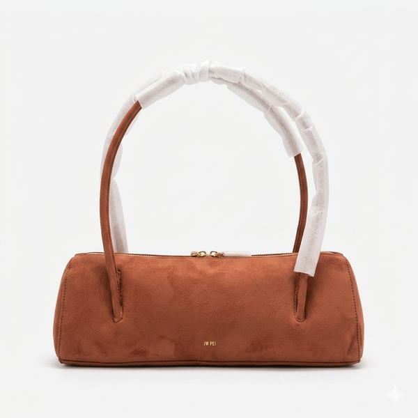 JW PEI Women's Suede East-West Barrel Shoulder Bag | Minimalist Cylinder Top-Handle Purse