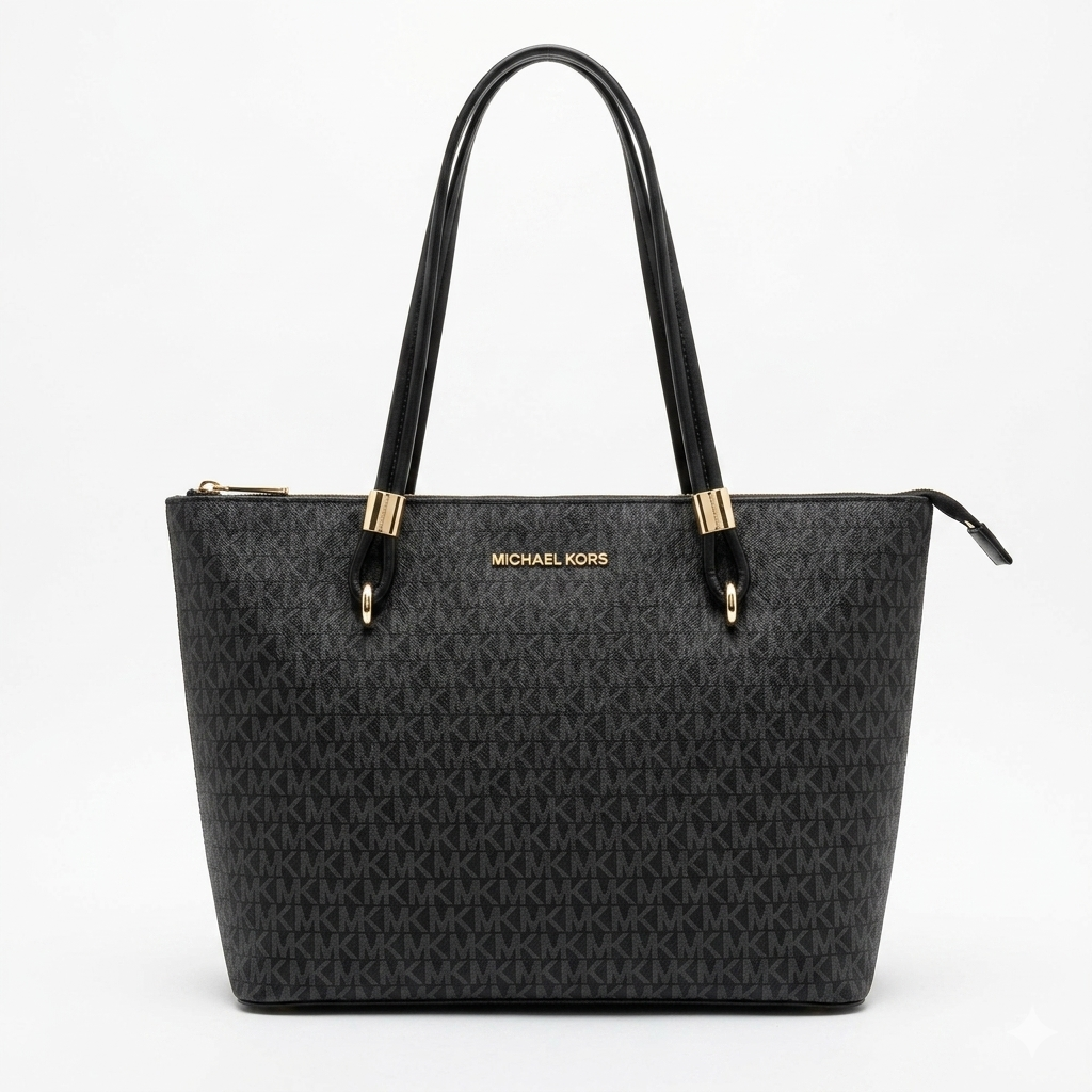 Michael Kors Charlotte Large Logo Tote Bag – Iconic Monogram Top-Zip Shoulder Bag
