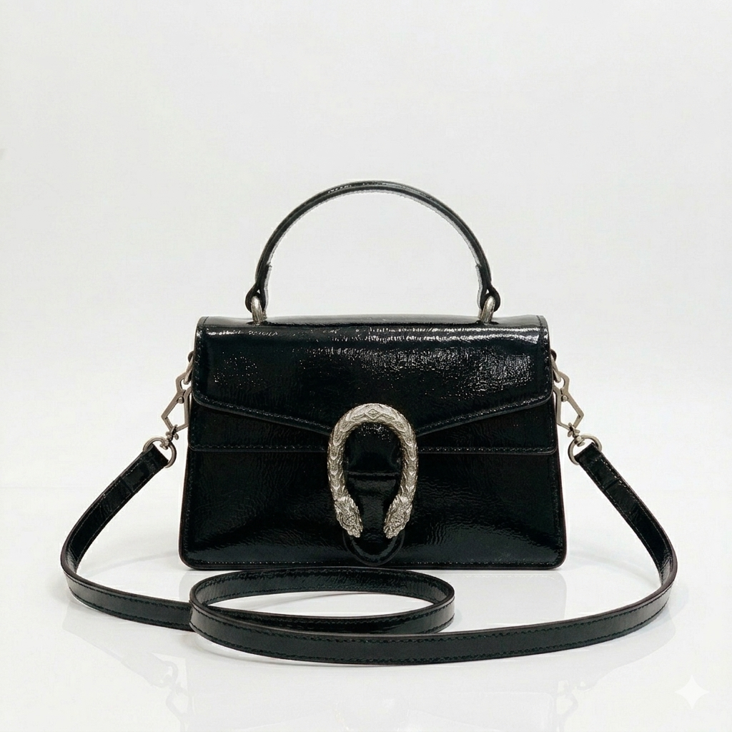 Gucci Patent Leather Handbag – Luxury Tiger Head Buckle Crossbody Bag