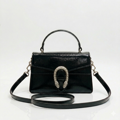 Gucci Patent Leather Handbag – Luxury Tiger Head Buckle Crossbody Bag