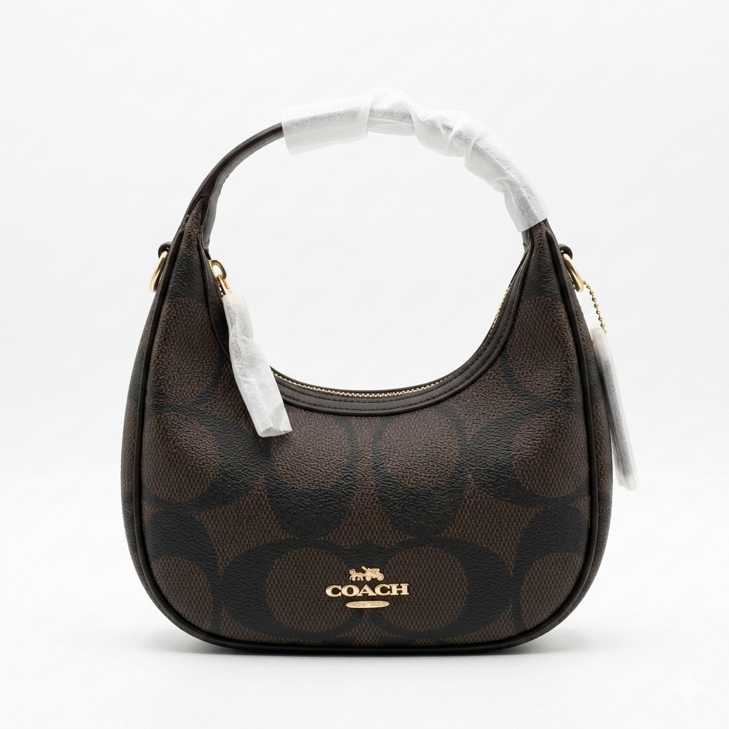 Coach Signature Canvas Mini Penn Shoulder Bag – Elegant Crescent Hobo Handbag