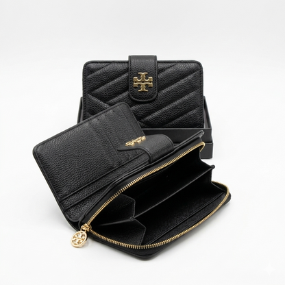 Tory Burch Kira Chevron Medium Slim Wallet | Luxury Quilted Leather Card & Coin Purse