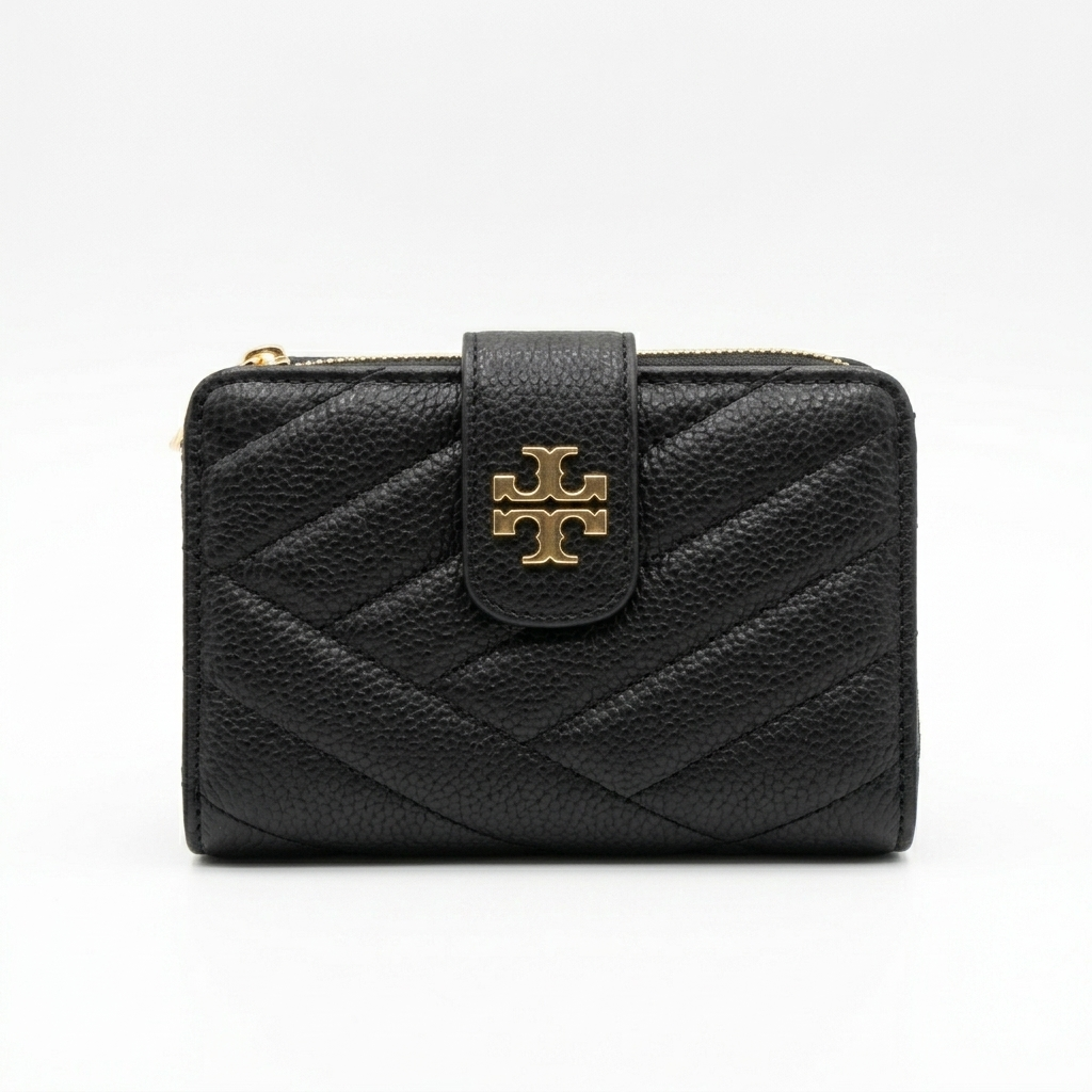 Tory Burch Kira Chevron Medium Slim Wallet | Luxury Quilted Leather Card & Coin Purse