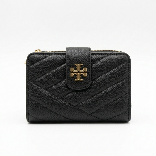 Tory Burch Kira Chevron Medium Slim Wallet | Luxury Quilted Leather Card & Coin Purse