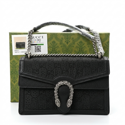 GG Marmont Crystal Embellished Black Handbag