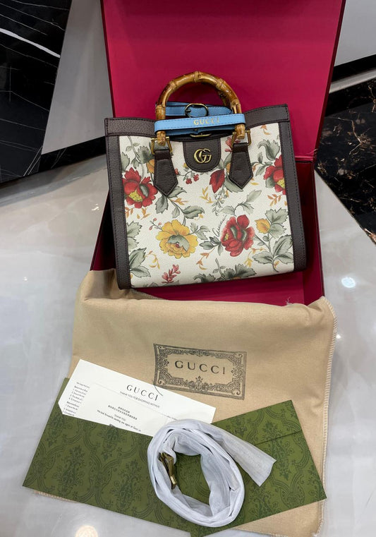 Luxury Floral Bamboo Handle Tote Bag for Women