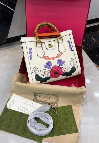 Luxury Floral Bamboo Handle Tote Bag for Women