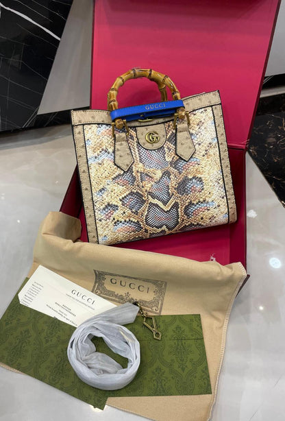 Luxury Floral Bamboo Handle Tote Bag for Women