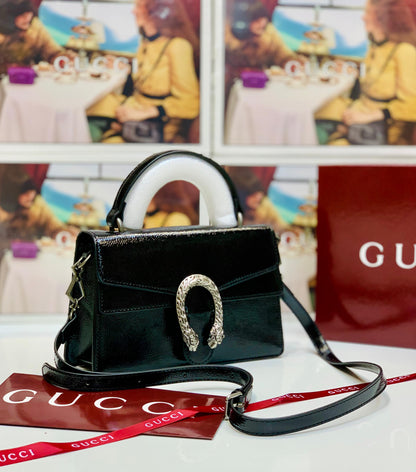 Gucci Patent Leather Handbag – Luxury Tiger Head Buckle Crossbody Bag