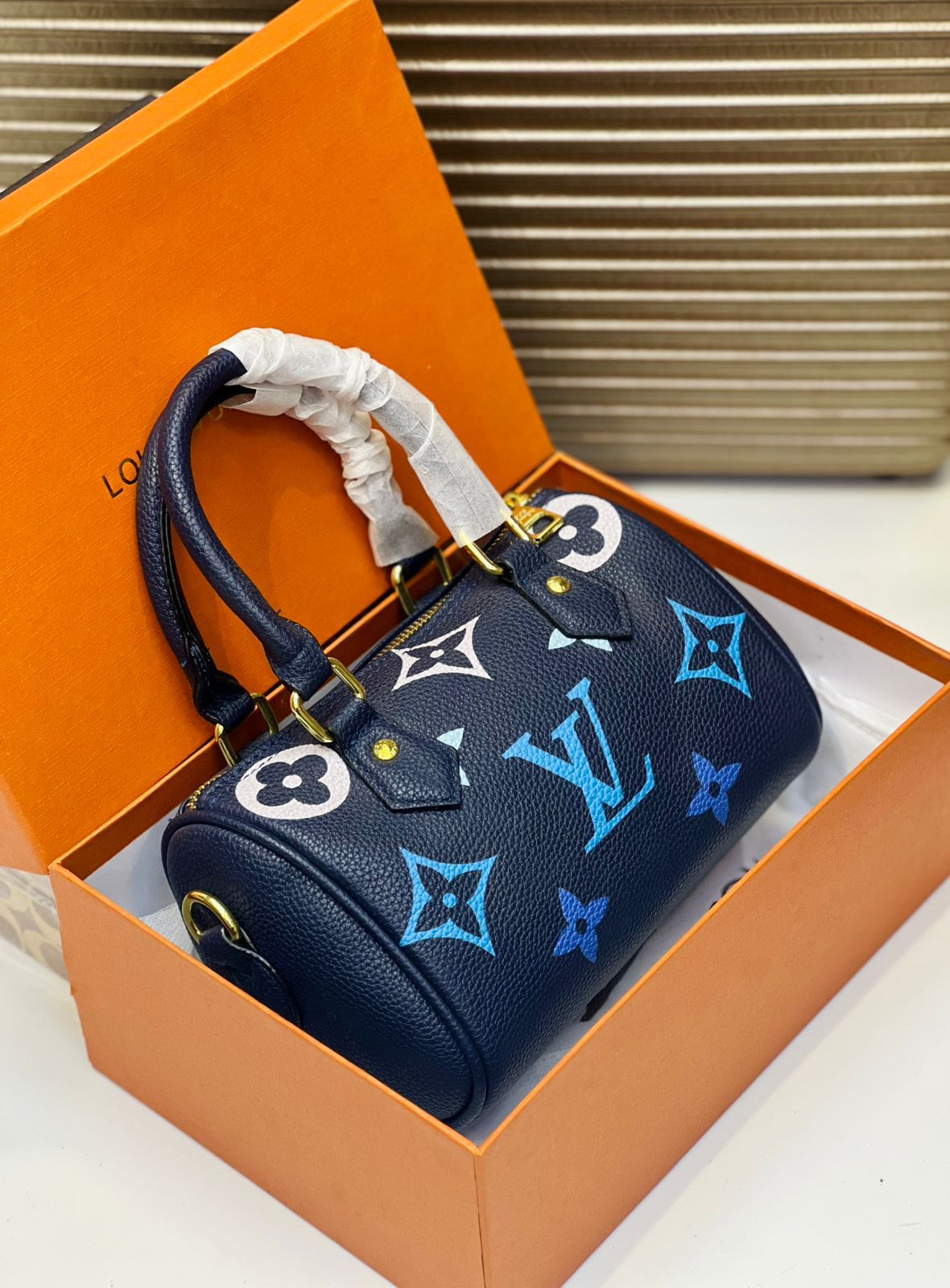 LV Speedy Bandoulière 20 - Beige Monogram Empreinte Leather with Gold-Tone Hardware