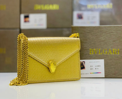 Bvlgari Serpenti Forever Silver & Golden Metallic Leather Clutch with Gold-Tone Chain