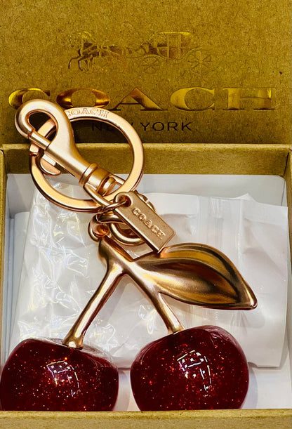 COACH Cherry Bag Charm in Rose Gold-Tone with Glazed Resin – Luxury Purse Accessory