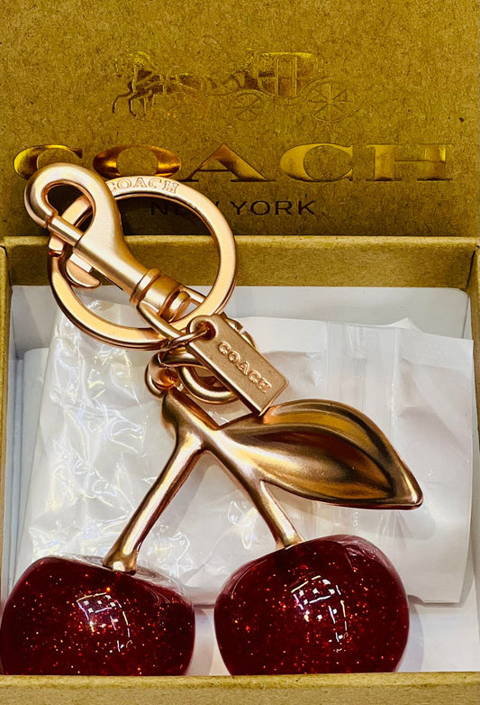 COACH Cherry Bag Charm in Rose Gold-Tone with Glazed Resin – Luxury Purse Accessory